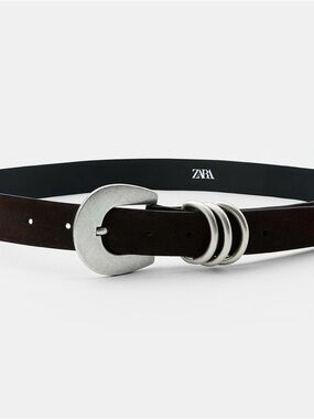 ZARA Dark Brown Suede Belt with Silver Buckle